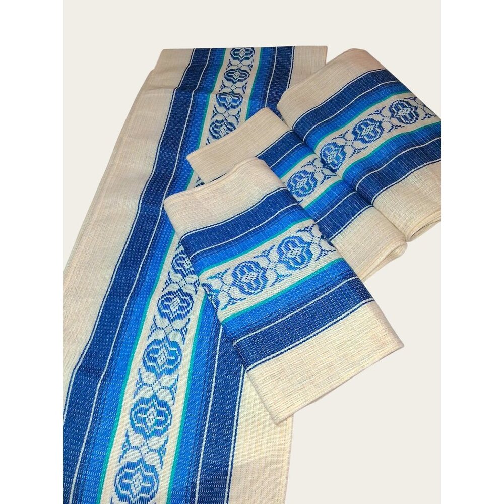 4 Vintage Woven Acrylic Tablecloth  Pieces Huge